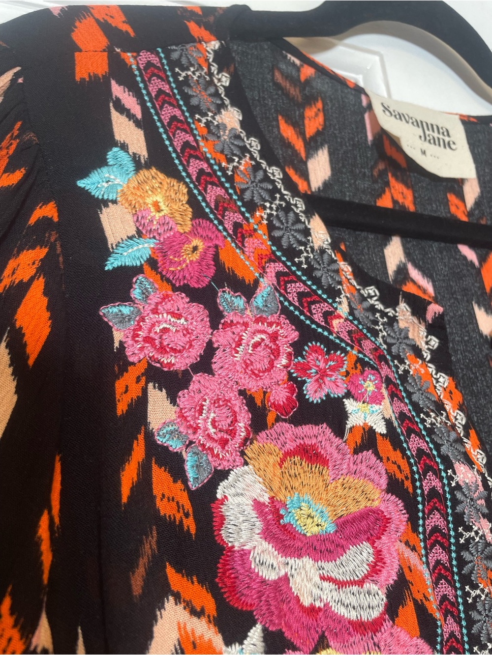Savanna Jane Sophia Embroidered Boho Tunic Top Black | Size Medium - Picture 5 of 9